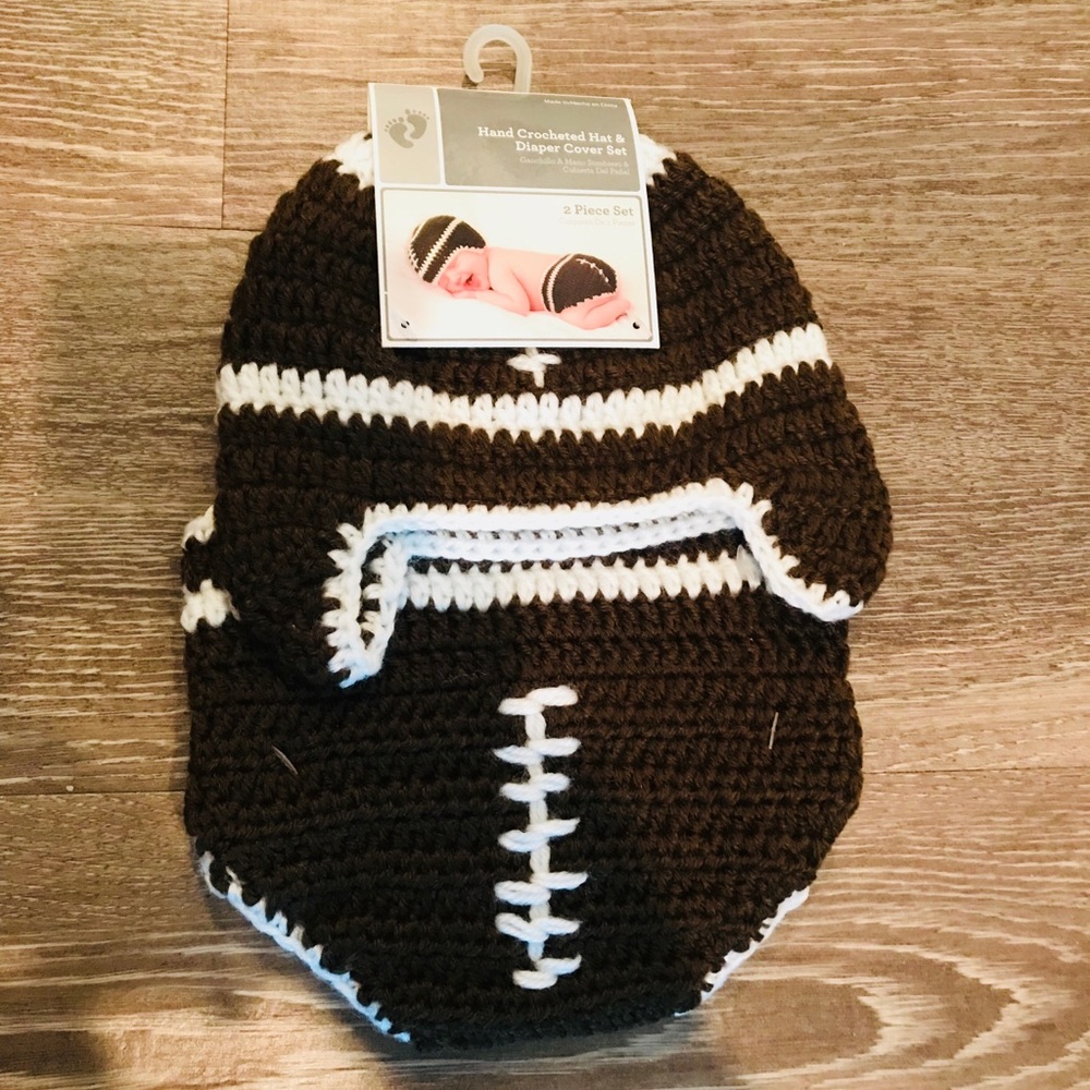 Baby football crochet hat and diaper set